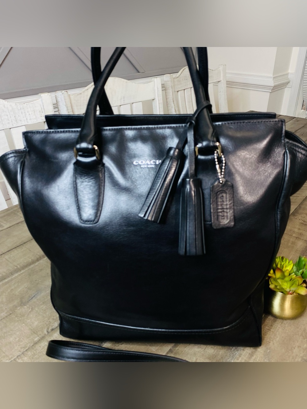 Coach Legacy Tanner Tote Black Glove Tanned Leather Tassel Bag 19924 - Picture 3 of 11